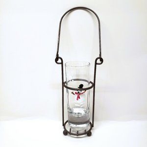 Painted Snowman Bud Vase Double Shot Glass Metal Votive Candle Holder Christmas